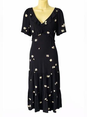 Madewell Lazy Daisy Ruffle Tiered Maxi Dress Size 6  Black Floral Feminine